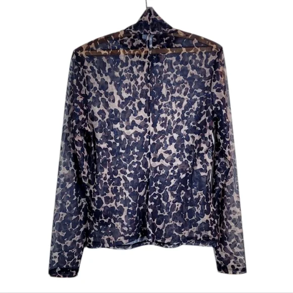 NWOT & OTHER STORIES High Neck Sheer Mesh Leopard Animal Print Top Medium - Picture 5 of 11